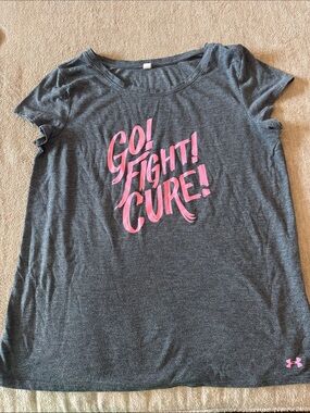 Under Armour Dark Gray Tee with Pink 'Go! Fight! Cure!' Graphic